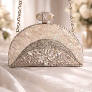 Elegant Iridescent Mother-of-Pearl Evening Clutch - Silver Accents